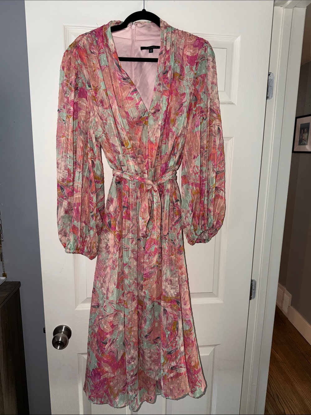 Alex Marie Multicolor Pink Floral Pleated Midi Dress